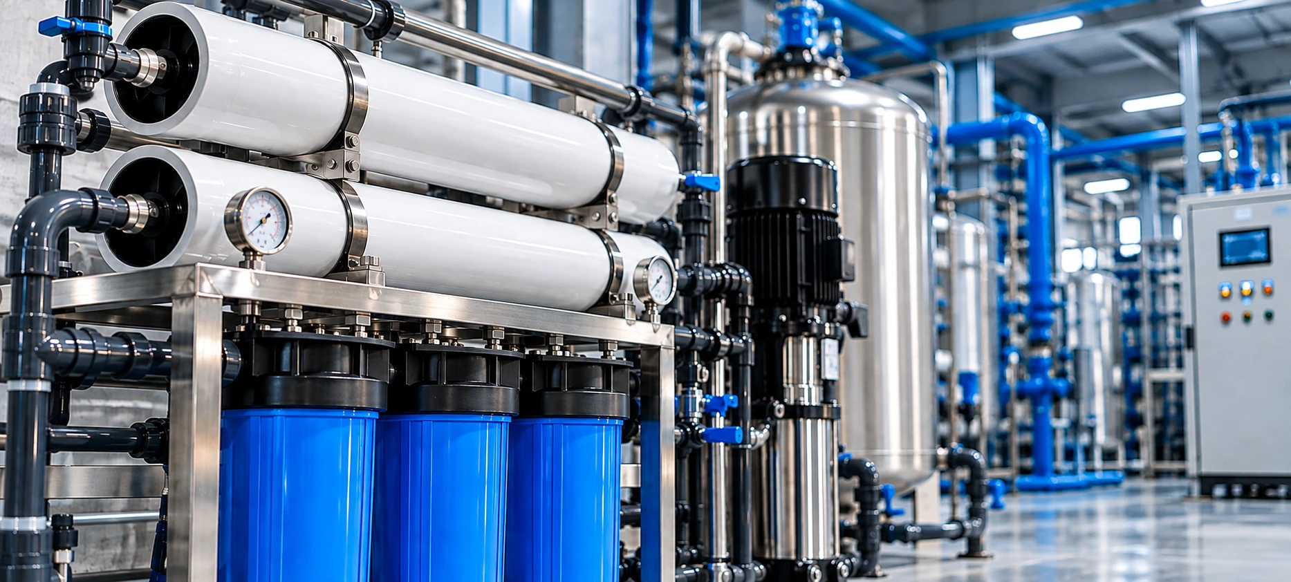 Proceso ilustrado de purificación de agua por ósmosis inversa